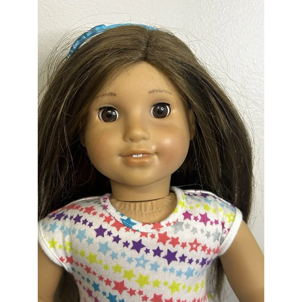 American Girl Truly Me doll long layered brown hair brown eyes 18” with Dress